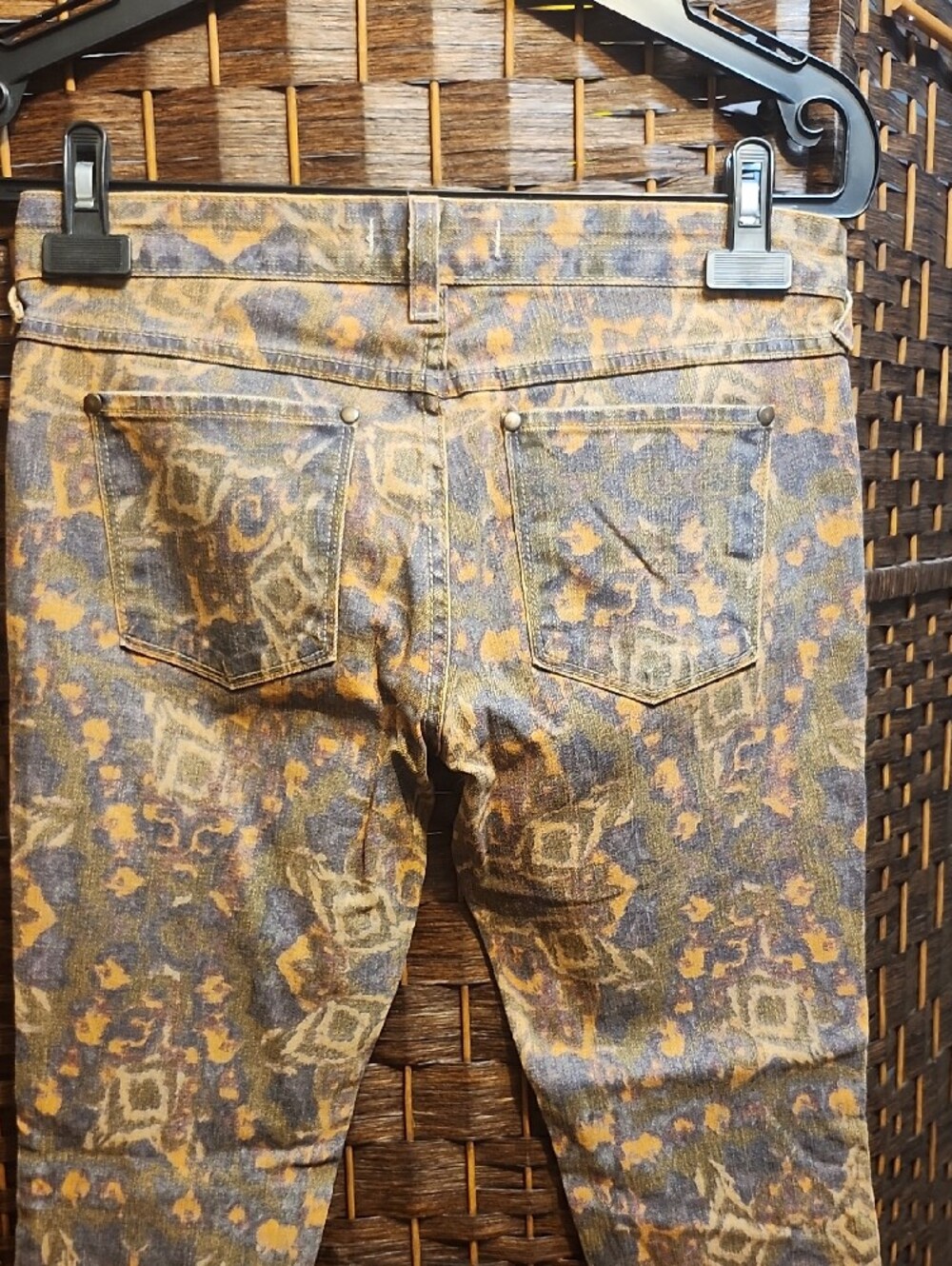 Free People Indigo and Mustard Patterned Skinny Jeans - Picture 5 of 5